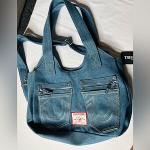 NWT | True Religion Denim Tote Bag - Light Blue with Silver Hardware
